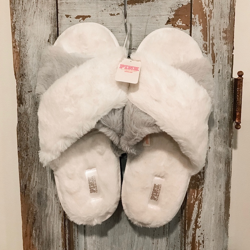 PINK VS | White and Gray Slippers